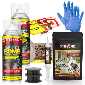 Zestaw środków do zwalczania prusaków i karaluchów ( 2x bomba, 2x karmnik, 1x trutka żelowa, 1x lep, 1 para rękawic) - Zestaw na karaczany ROACH PROTECTOR