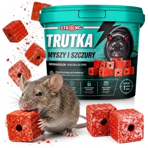 Mocna trutka na szczury i myszy, gryzonie STRONG BROMADIOLON czerwona kostka odporna na wilgoć 3kg