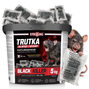 Najmocniejsza trutka na szczury, myszy, gryzonie od STRONG - czarna pasta brodifakum 50 ppm BLACK KILLER 5 kg