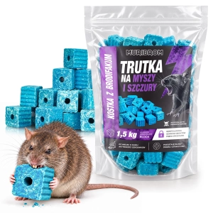 Trutka na szczury i myszy MURIBROM kostka niebieska mumifikująca BRODIFAKUM 1,5kg