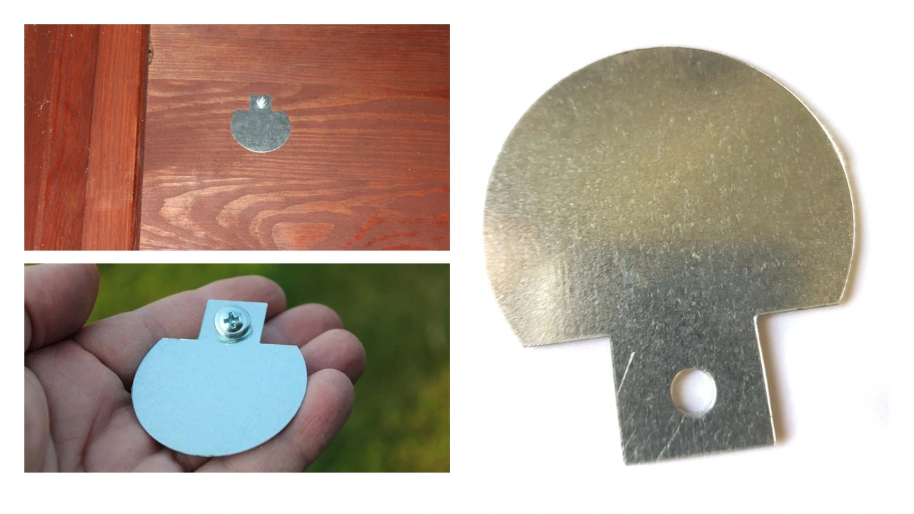 Metalowa blaszka montażowa do odstraszaczy Dragon – umożliwia szybkie i stabilne przymocowanie urządzenia na ścianie lub drzwiach.