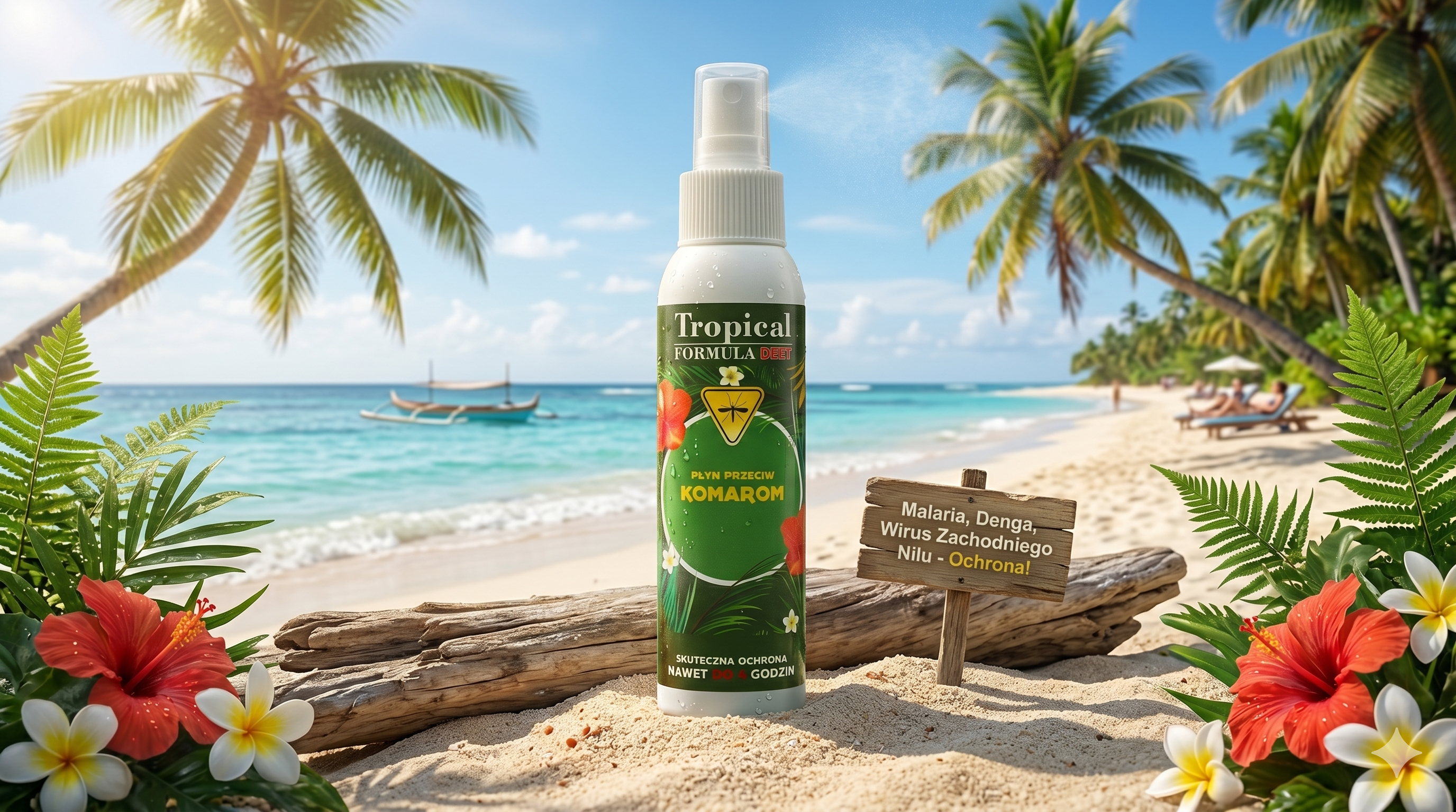 Płyn na komary Tropical Formula DEET 15% 100 ml spray na plaży tropikalnej – skuteczna ochrona przed komarami na wakacjach i w tropikach