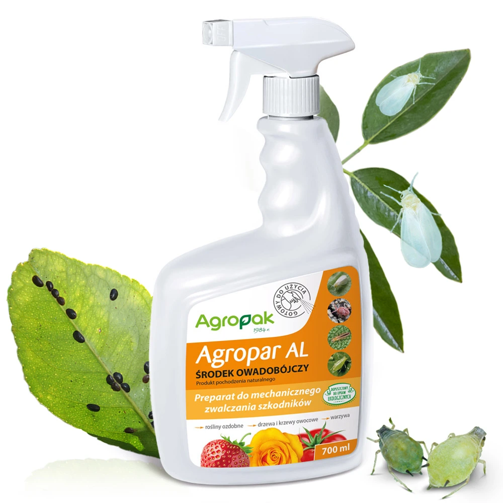 Agropak AL, naturalny środek owadobójczy w sprayu, do mechanicznego zwalczania szkodników roślin.