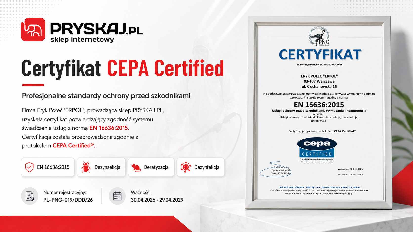 Certyfikat CEPA Certified dla PRYSKAJ.PL zgodny z normą EN 16636:2015