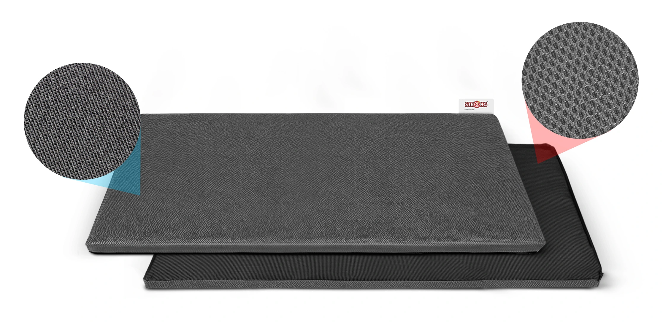 mata wejściowa STRONG, czarna; dwuwarstwowa konstrukcja, zbliżenia faktury wierzchu i spodu
