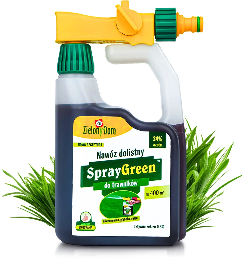 SprayGreen Zielony Dom nawóz dolistny do trawnika 950 ml z aplikatorem do węża – szybkie zazielenienie trawy i regeneracja murawy