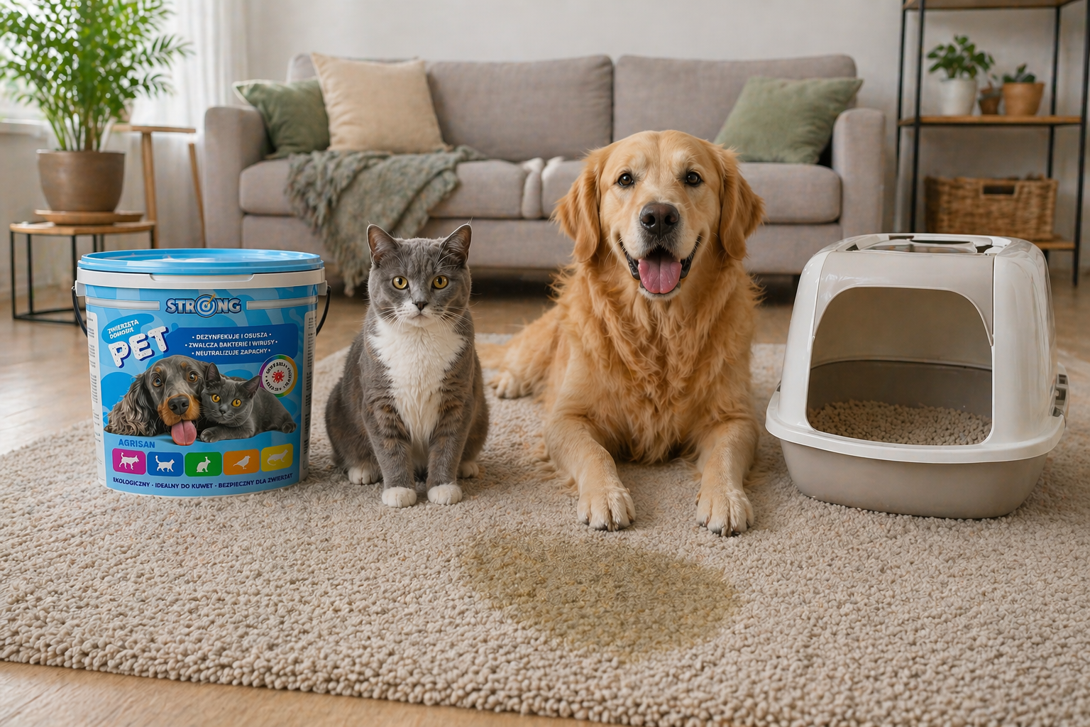 Neutralizator zapachu moczu pies kot plama moczu na dywanie kuweta w salonie