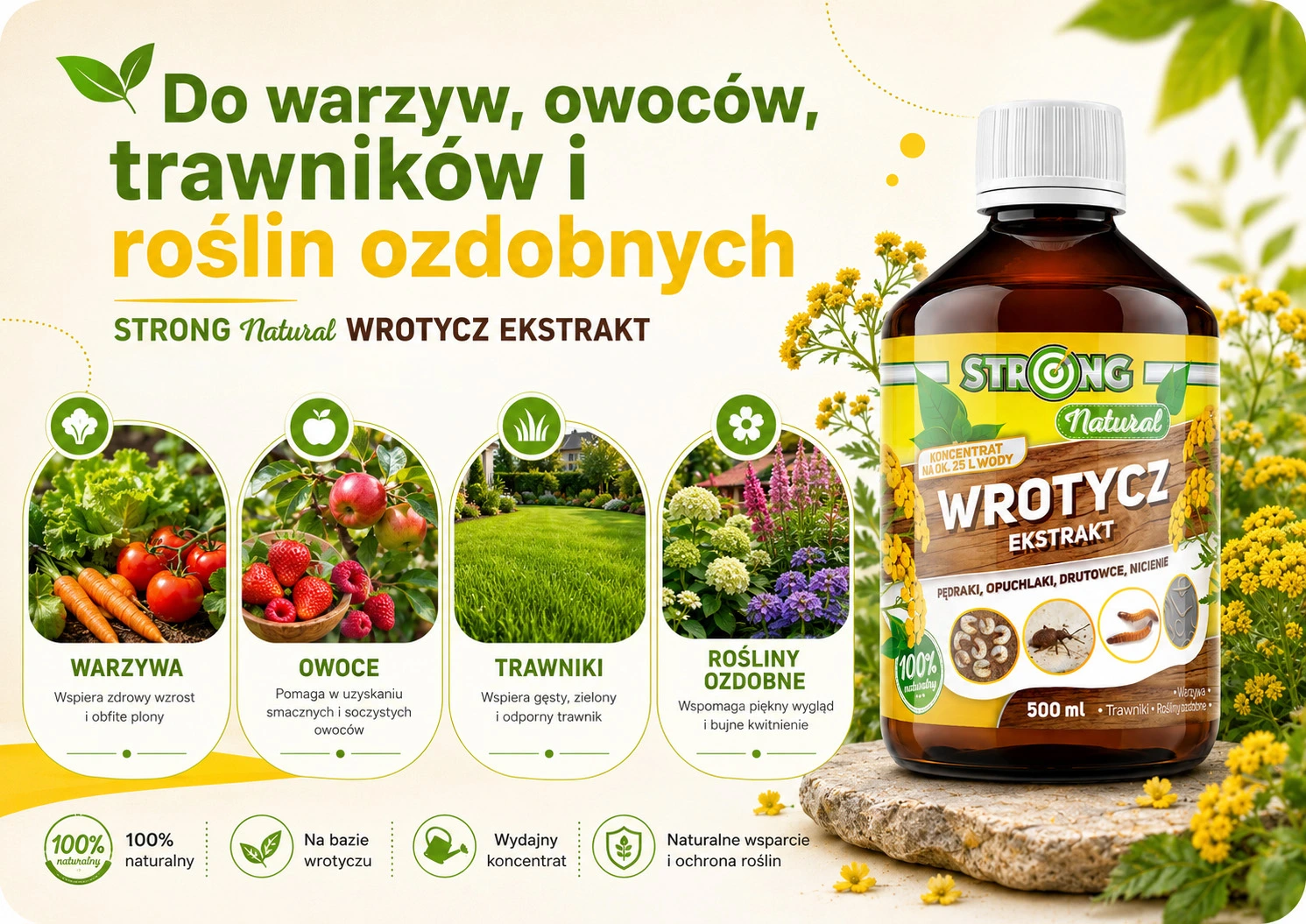 STRONG Natural Wrotycz Ekstrakt do warzyw, owoców, trawników i roślin ozdobnych – naturalny koncentrat na bazie wrotyczu 500 ml